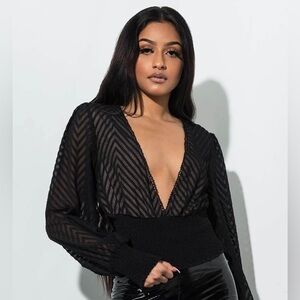 AKIRA Black Sheer V-Neck Blouse - M